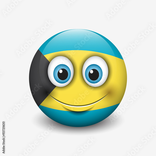 Cute emoticon isolated on white background with Bahamas flag motive - smiley 