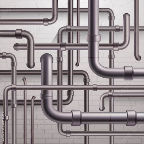 Pipeline On Brick Wall Background