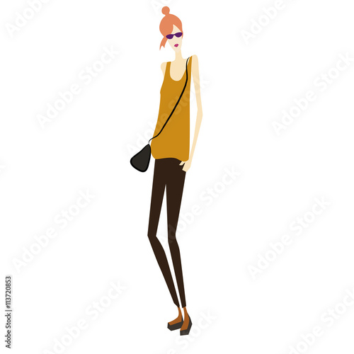 Vector fashion sketch. Beautiful model