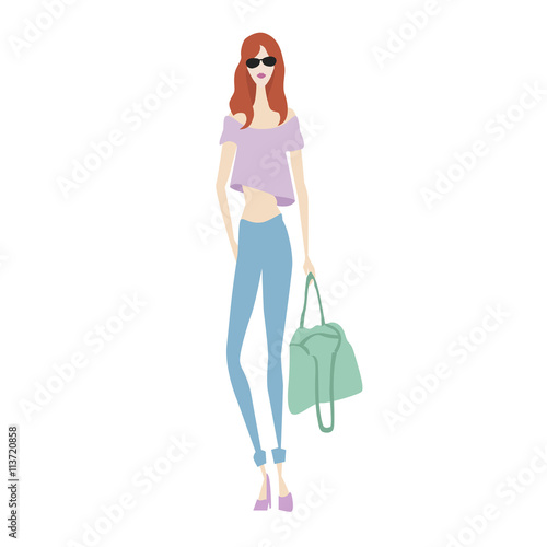 Vector fashion sketch. Beautiful model