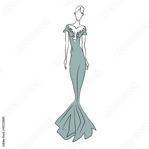 Fashion sketch of woman in long grey dress