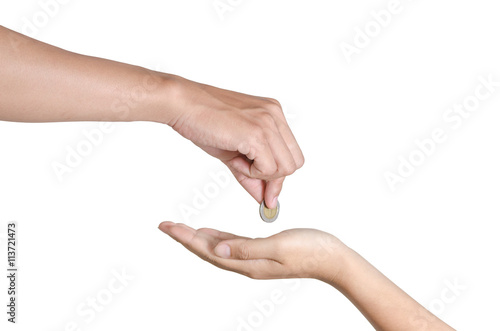 hand give money on white background