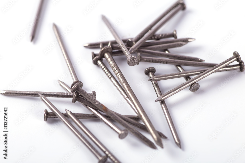 set of nails on a white background set of nails on a white background
