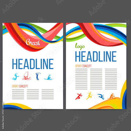 Vector composition of a wave of bands with different colors. Sport concept flyer