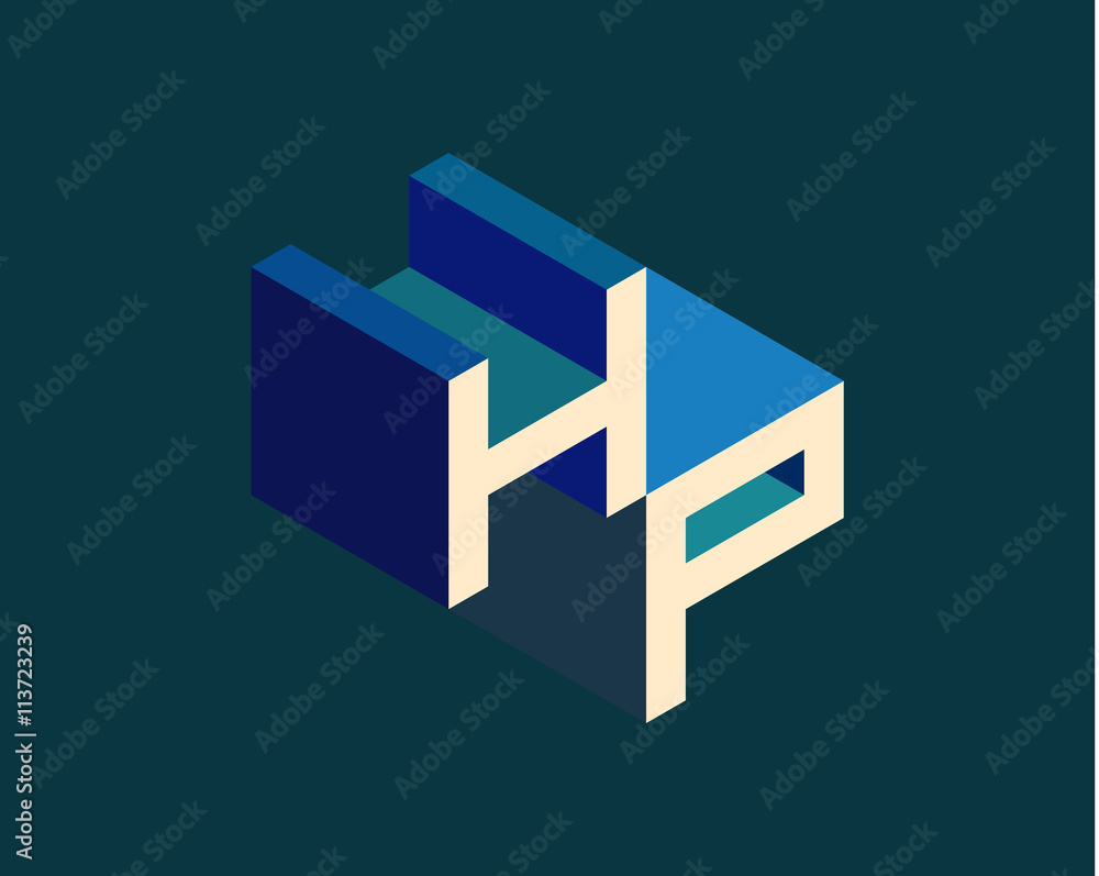 HP isometric 3D letter logo. three-dimensional stock vector alphabet font typography design. HP isometric 3D letter logo. three-dimensional stock vector alphabet font typography design.