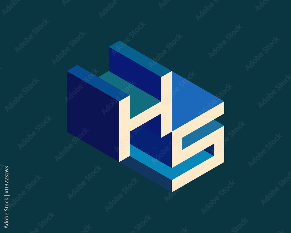 HS isometric 3D letter logo. three-dimensional stock vector alphabet ...