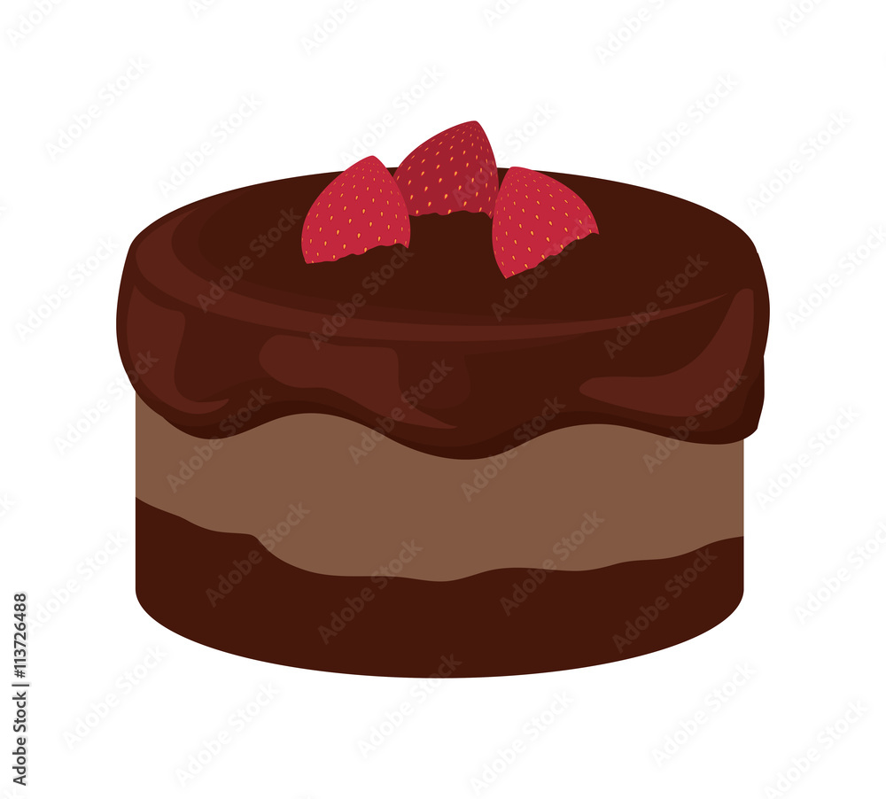 Cake with cream and strawberry design. Bakery icon. vector graph