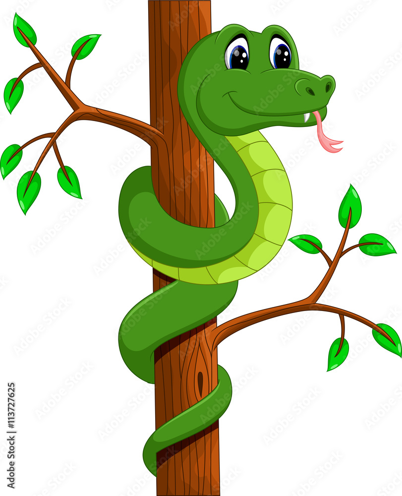 Fototapeta premium Ilustracja Cute cartoon węża zielony