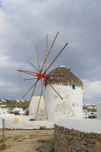 Windmills at Mykonos Island, Greece.