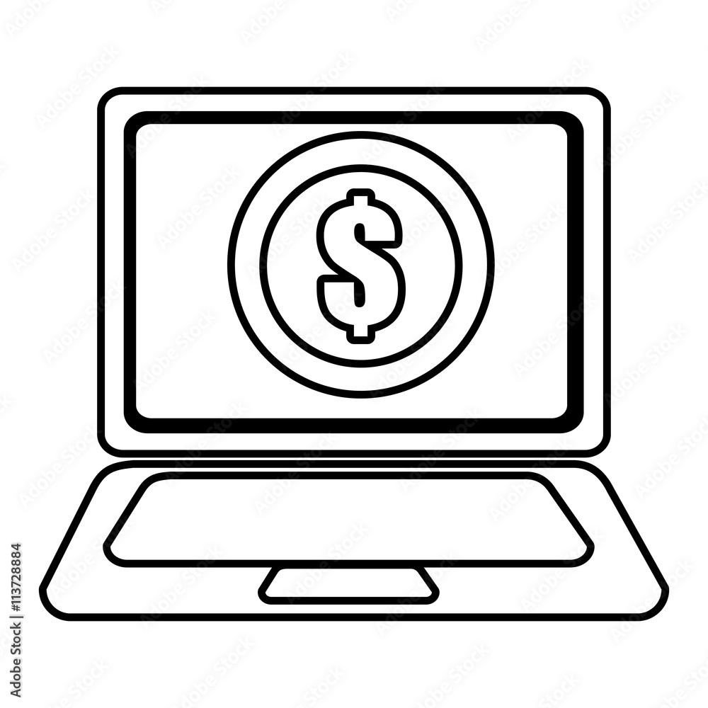 laptop with a circle and money icon on the screen over isolated background,vector illustration laptop with a circle and money icon on the screen over isolated background,vector illustration