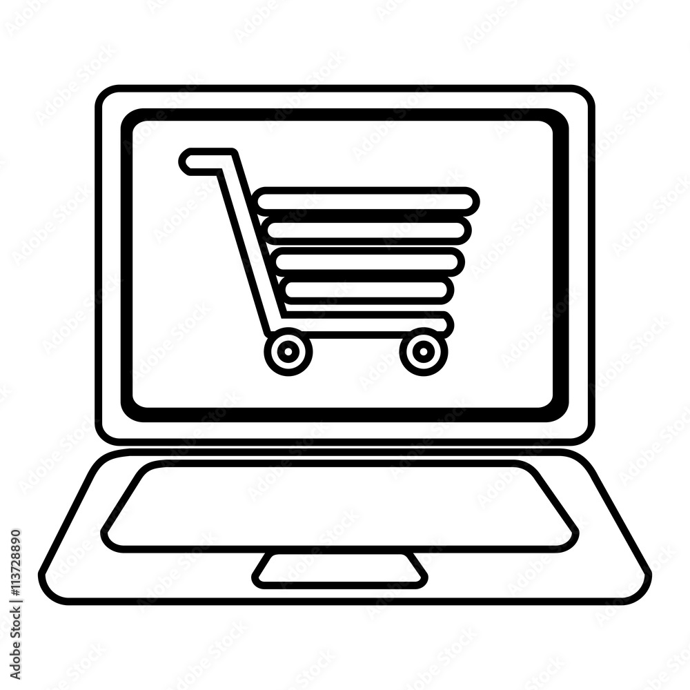 laptop with a shopping cart icon on the screen over isolated background,vector illustration laptop with a shopping cart icon on the screen over isolated background,vector illustration