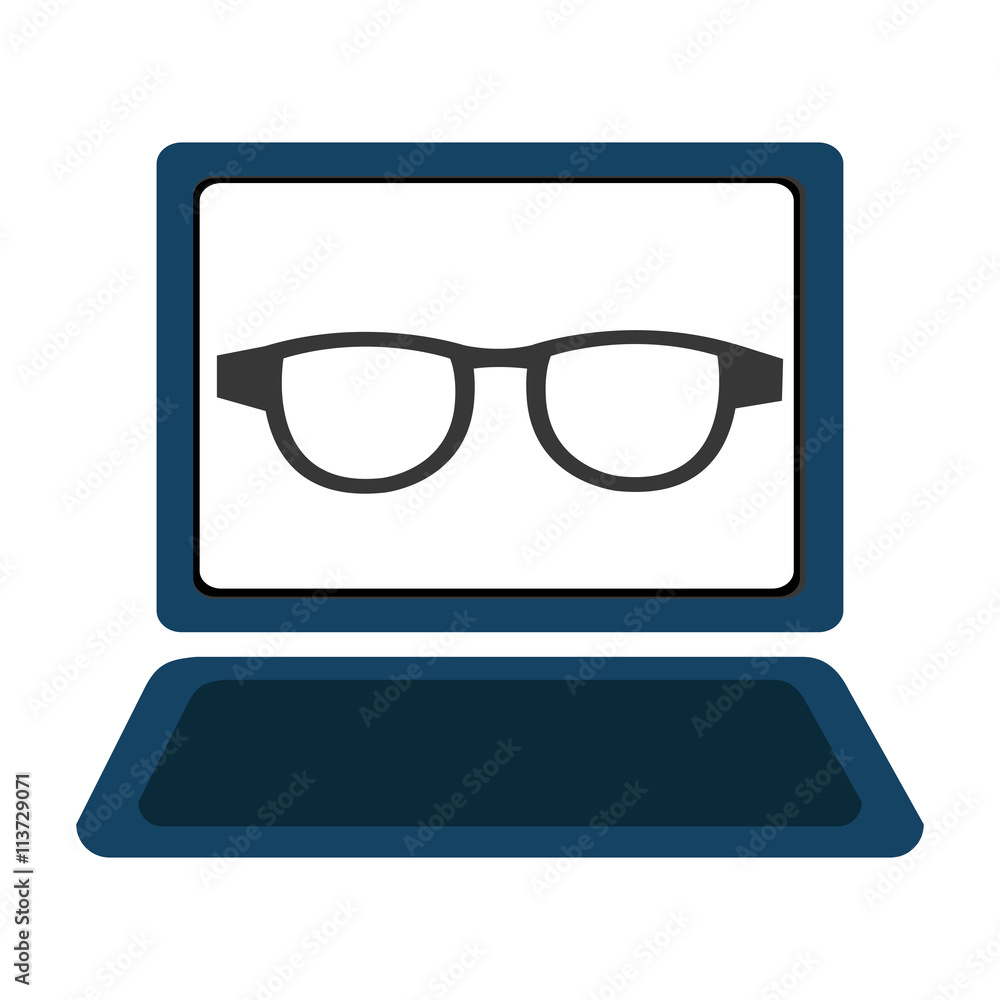 black laptop with black eyeglass on the screen over isolated background,vector illustration black laptop with black eyeglass on the screen over isolated background,vector illustration