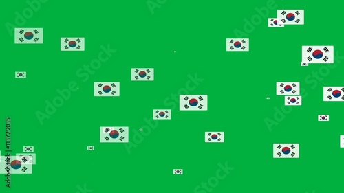 Isolated moving Korea heart flag particles on green background. Flags of  Korea. Korea national flags.
