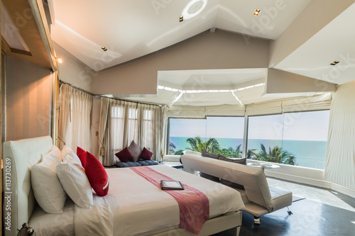 Modern style of living room with bed and sea view