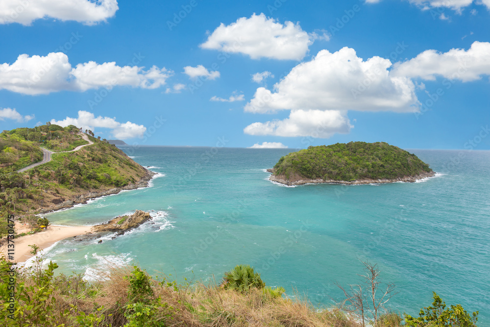 Promthep cape viewpoint at blue sky in Phuket,Thailand in a bright day