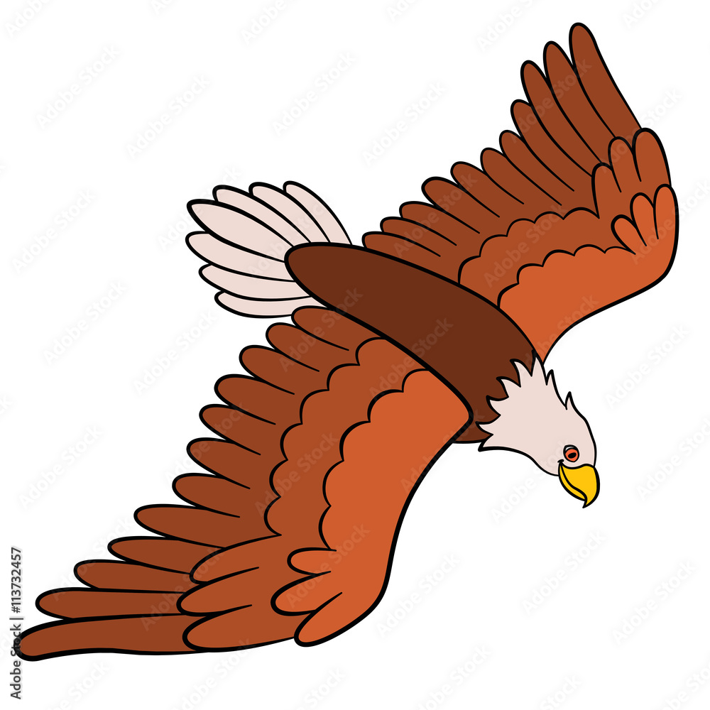 Fototapeta premium Cartoon birds for kids: Eagle. Cute bald eagle flying.