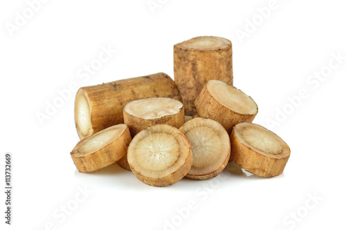 Sliced Burdock roots isolated on the white background