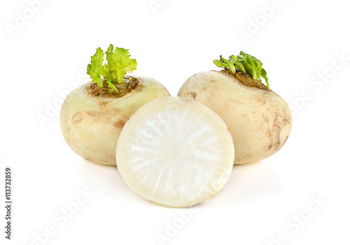 Mini white turnips isolated on white background