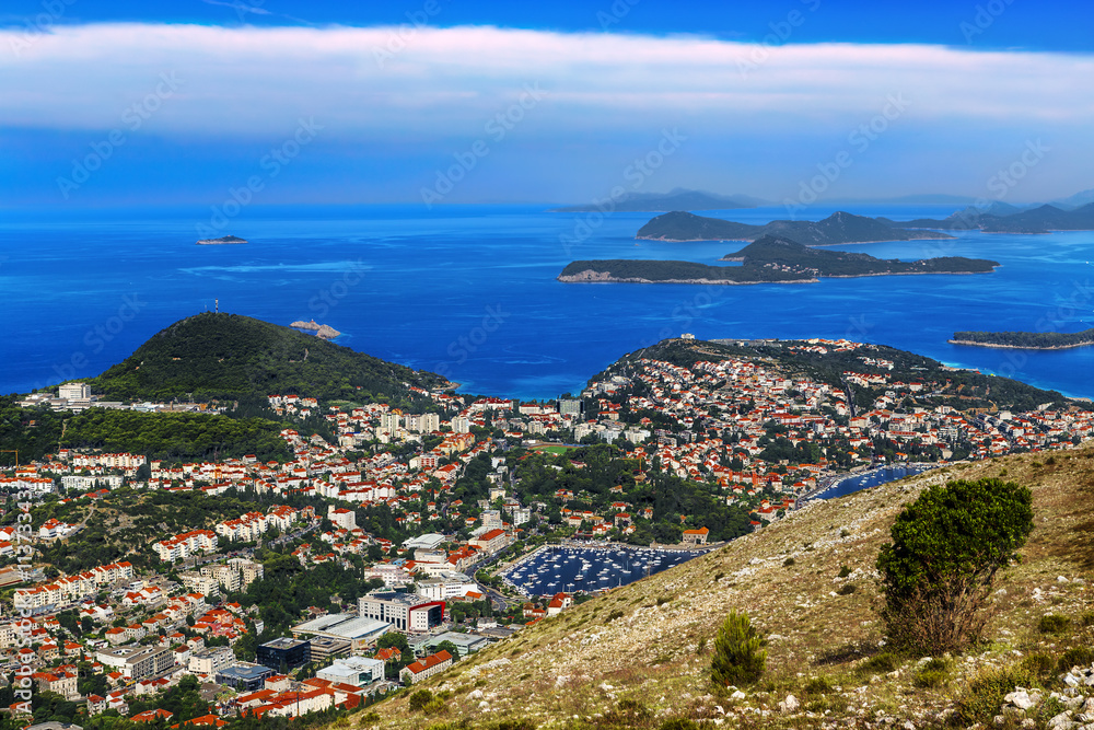Croatia. South Dalmatia. General view of Dubrovnik - Lapad peninsula and Elaphiti Island in background