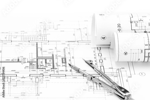 architectural drawings with house plan