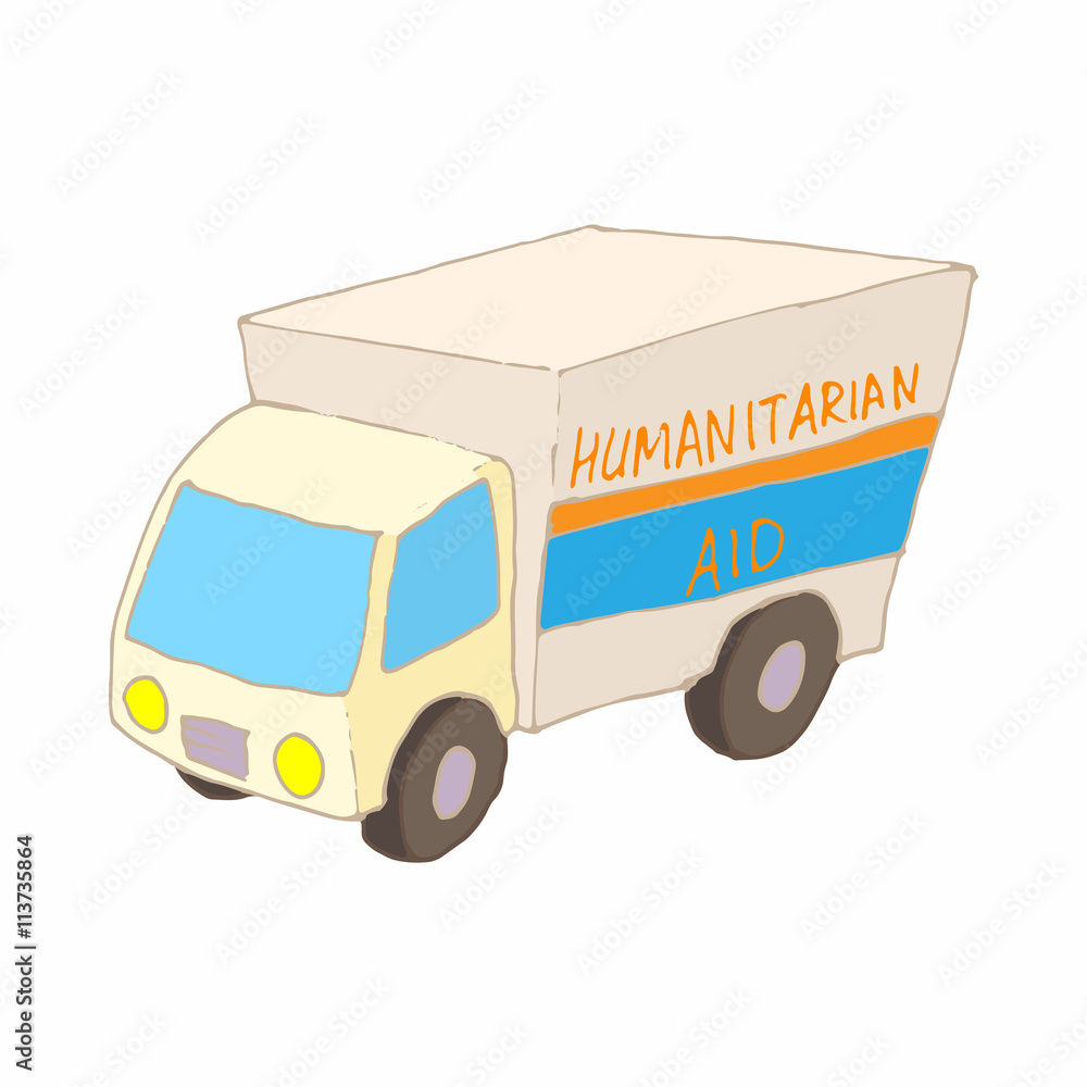 Fototapeta premium Humanitarian aid car icon, cartoon style