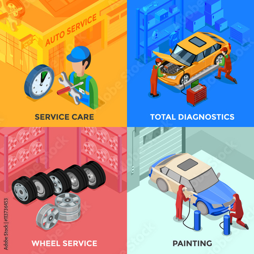 Car Service Isometric 2x2 Design Concept