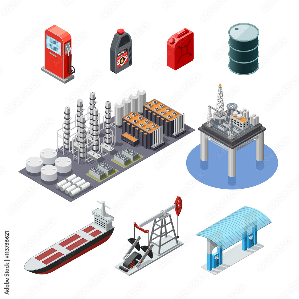 Oil Industry Isometric Icons Set 