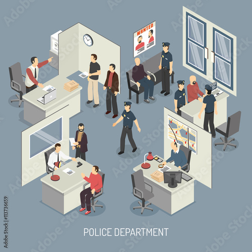 Police Department Isometric Composition