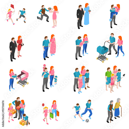 Family people Isometric Icons Set 