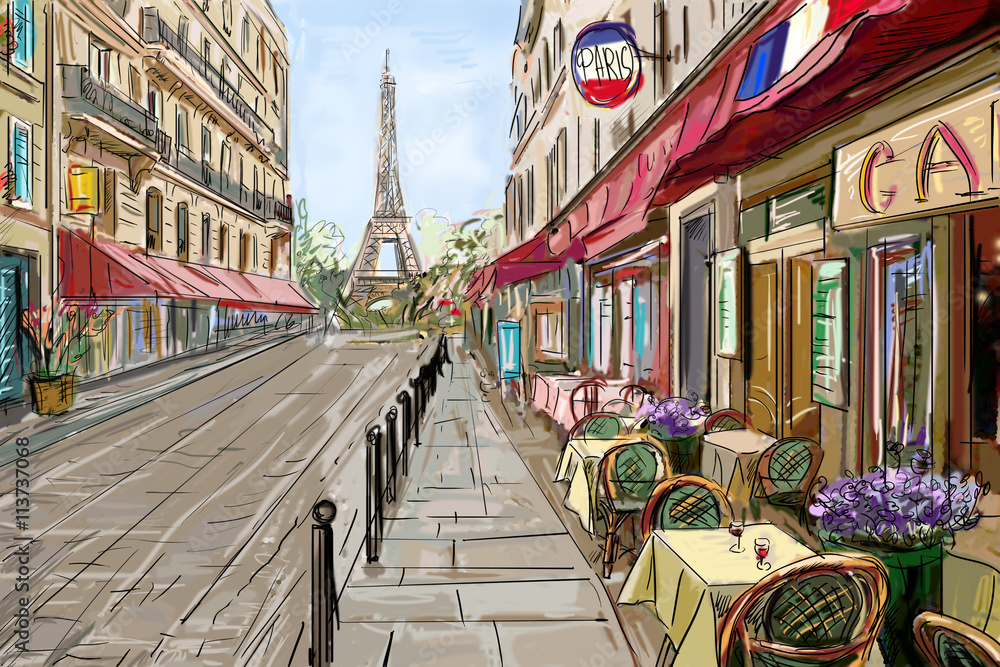 Fototapeta Ulica w Paris - ilustracyjny pojęcie