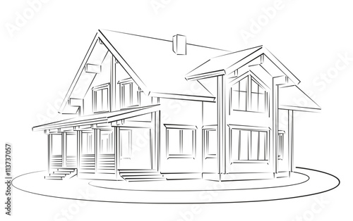 Sketch of wooden house. 