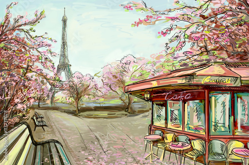 Canvas Print Street in paris - illustration concept