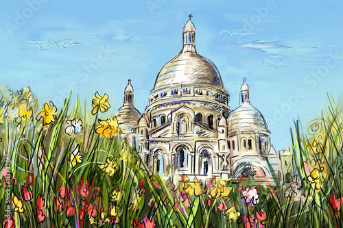Canvas Print Street in paris - illustration concept