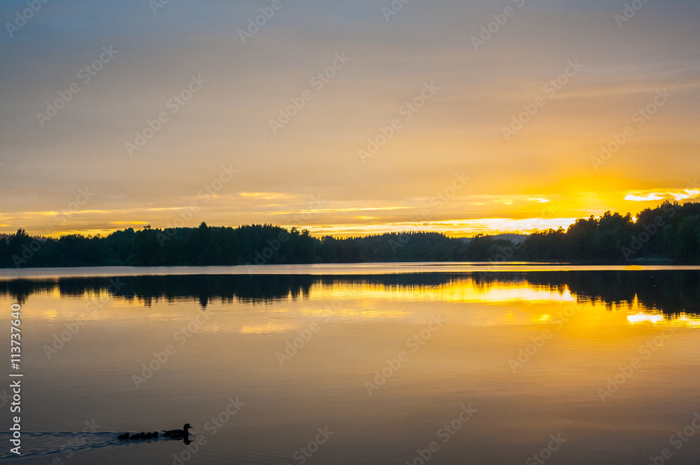 Sunset on a lake in Kuopio, Finland