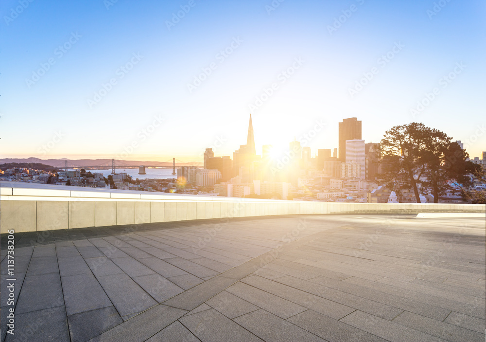 floor with cityscape and skyline of san franciscso floor with cityscape and skyline of san franciscso