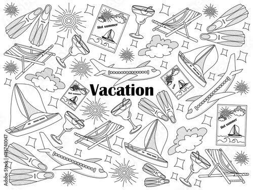 Vacation colorless set vector illustration