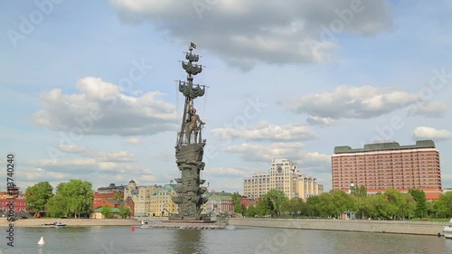 Panning shot of the monument to Peter the great