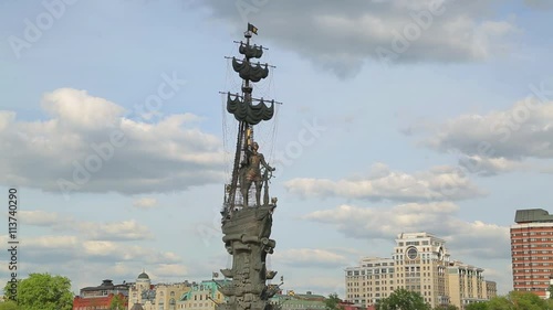 Panning shot of the monument to Peter the great