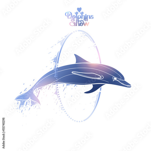 Graphic dolphin jumping through a hoop