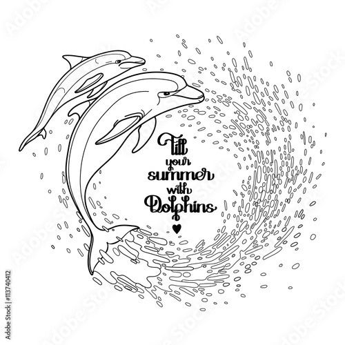 Graphic dolphins with circle of water