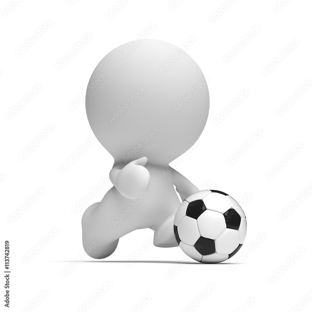 white character with traditional soccer ball white character with traditional soccer ball
