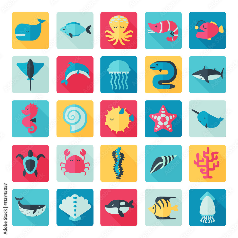 Fototapeta premium sea creatures set icon
