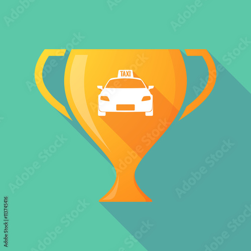 Long shadow award cup icon with  a taxi icon