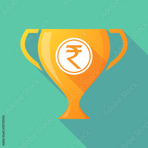 Long shadow award cup icon with  a rupee coin icon