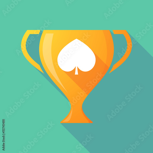 Long shadow award cup icon with  the  spade  poker playing card