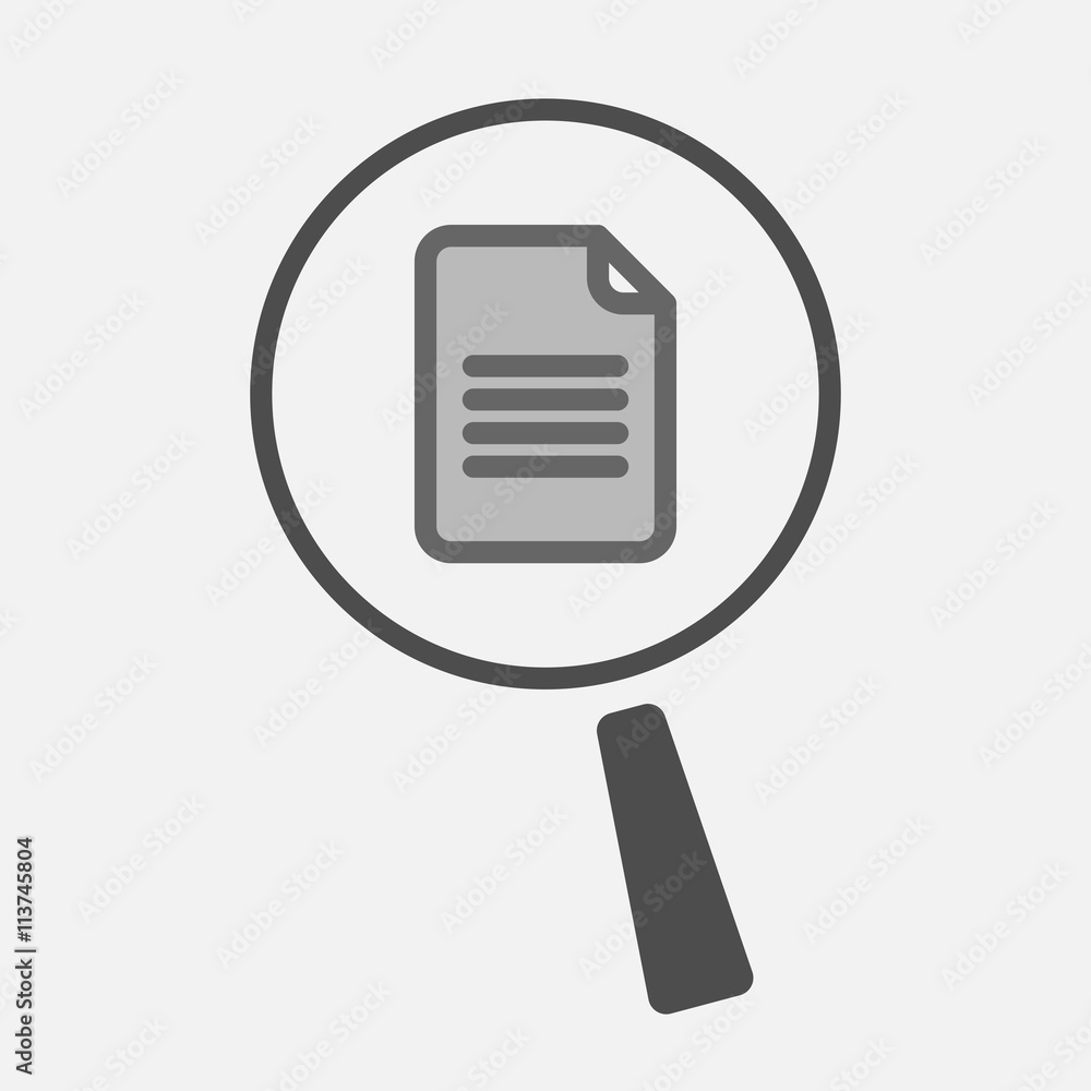Isolated magnifier icon with a document