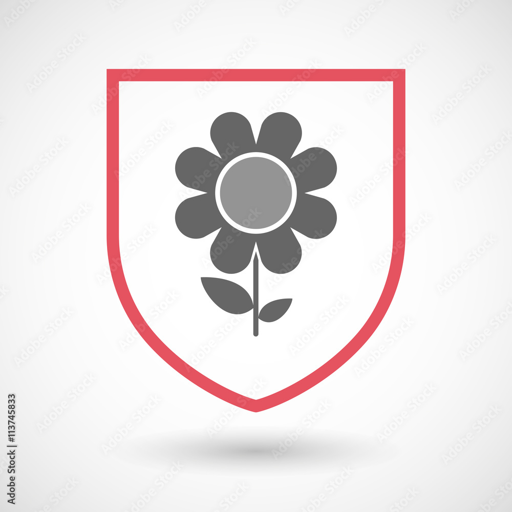 Isolated line art shield icon with a flower Isolated line art shield icon with a flower