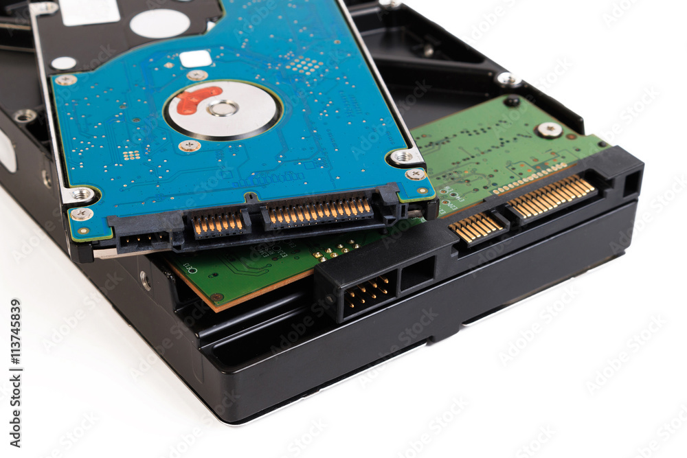 Close up of hard disk's internal mechanism hardware Close up of hard disk's internal mechanism hardware