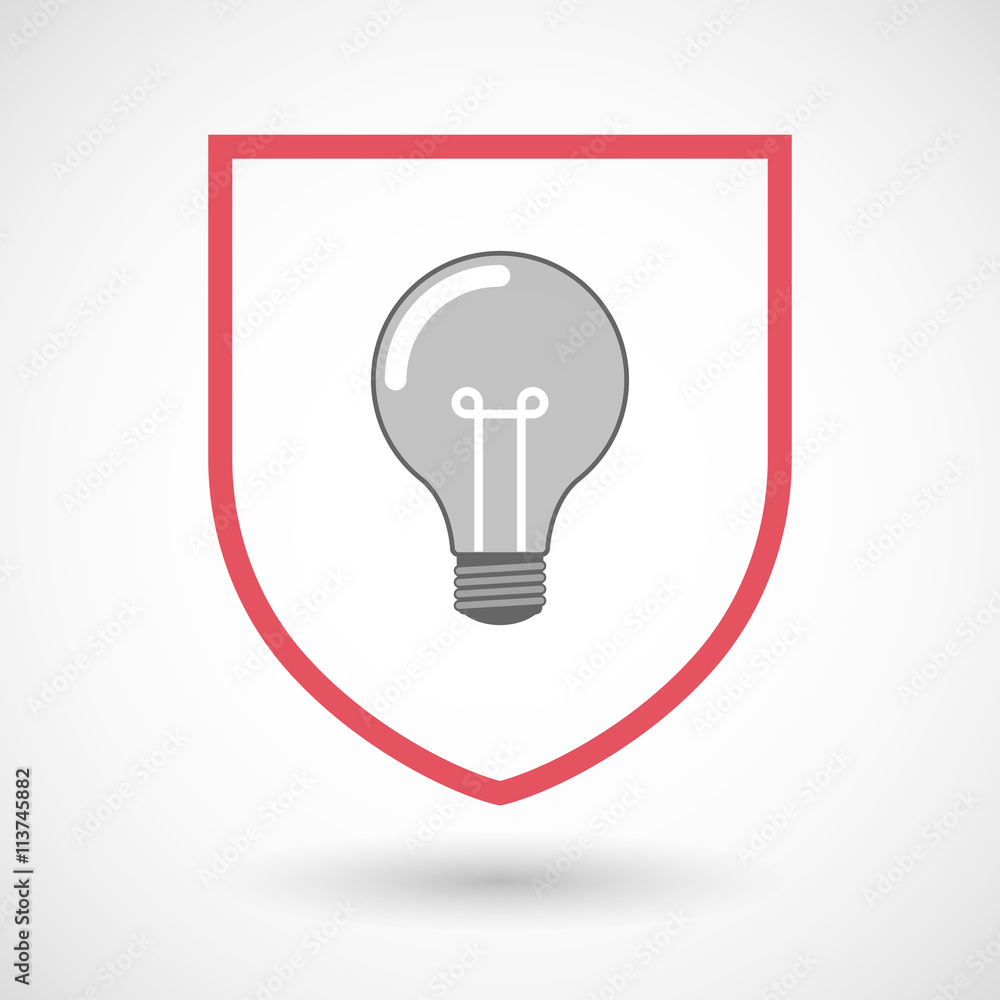 Isolated line art shield icon with a light bulb Isolated line art shield icon with a light bulb