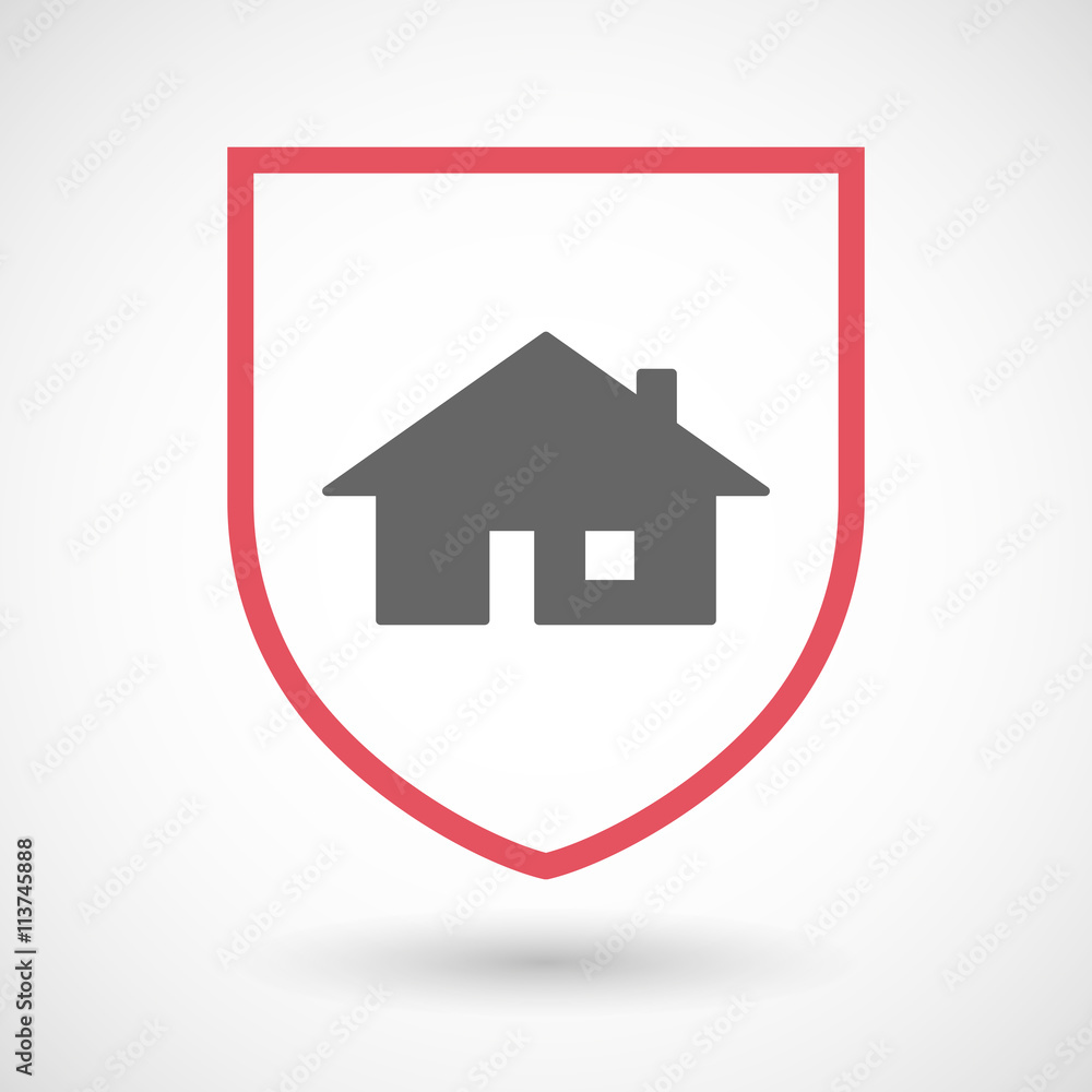 Isolated line art shield icon with a house Isolated line art shield icon with a house